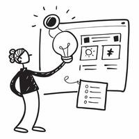 Designer with light bulb and mood board concept as A designer holding a light bulb next to a mood board representing the creative process of developing new ideas for work in Photo v1 vector
