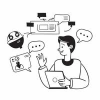 Customer service using AI chatbots concept as A customer service representative using AI chatbots to assist customers representing digital transformation in customer service in Ph v1 vector
