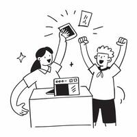 Customers celebrating savings at checkout concept as Customers celebrating their savings at the checkout counter during a half year sale showcasing joy and satisfaction in Photo S v1 vector