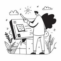 Consultant drafting a report on a tablet in a rooftop garden concept as A consultant drafting a report on a tablet in a rooftop garden showcasing the blend of work and nature with v1 vector