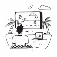 Consultant giving a presentation via call from a beachfront patio concept as A consultant giving a presentation via call from a beachfront patio highlighting the flexib v1 vector