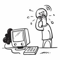 Computer crash concept as An employee frustrated by a computer crash representing a bad day and the challenges of technical issues in the workplace in Photo Stock Concept v1 vector