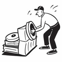 Collecting vintage records concept as A man collecting vintage records showcasing the passion and nostalgia involved in this classic and timeless hobby in Photo Stock Concept v1 vector
