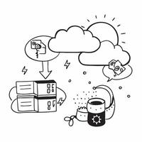 Cloud storage with solar powered servers concept as Cloud storage solutions utilizing solar powered servers highlighting the integration of renewable energy in data management and v1 vector