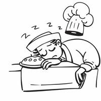 Chef napping in kitchen concept as A chef napping in a busy kitchen reflecting the physical demands and long hours involved in culinary arts in Photo Stock Concept v1 vector