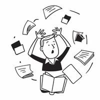 Busy professional overwhelmed with tasks concept as A busy professional overwhelmed with tasks representing poor time management and the stress of juggling multiple responsibilitie v1 vector