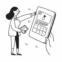 Businesswoman managing time with a digital calendar concept as A businesswoman managing her time with a digital calendar on her smartphone symbolizing effective time management org v1 vector