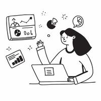 Businesswoman analyzing financial reports on a laptop concept as A businesswoman analyzing financial reports on a laptop emphasizing the importance of data driven decision making a Clean Version 2 vector