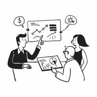 Businesspeople discussing marketing analytics over lunch concept as Businesspeople engaging in a detailed discussion about marketing analytics during a business lunch emphasizing d v1 vector
