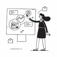 Businesswoman analyzing data on holographic screen concept as A businesswoman in a modern office analyzing data displayed on a holographic screen representing digital transformatio v1 vector