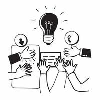 Business team with light bulb concept as A business team with a glowing light bulb in the center symbolizing the collective generation of new ideas for the company in Photo Stock v1 vector