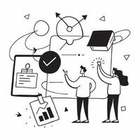 Business team working on a cost saving project with laptops concept as A business team working on a cost saving project with laptops highlighting collaboration technology and strat Clean Version 2 vector