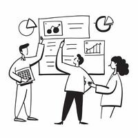 Business team reviewing financial charts and graphs concept as A business team reviewing financial charts and graphs emphasizing analysis strategic planning and cost saving measure Clean Version 2 vector