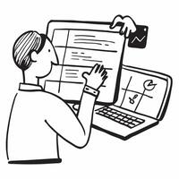 Business professional with a detailed schedule concept as A business professional reviewing a detailed schedule on a laptop symbolizing effective time management planning and high v1 vector