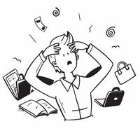 Business professional overwhelmed with tasks concept as A business professional overwhelmed with multiple tasks highlighting low performance and challenges in achieving business gr v1 vector