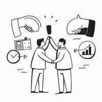 Business partners finalizing joint venture details concept as Business partners finalizing the details of a joint venture symbolizing high performance collaboration and strategic p v1 vector
