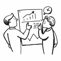 Business partners reviewing joint venture results concept as Business partners reviewing the results of a joint venture symbolizing high performance data analysis and strategic pla v1 vector