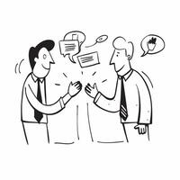 Business partners discussing joint venture strategy concept as Business partners discussing strategy for a joint venture symbolizing high performance strategic planning and success v1 vector