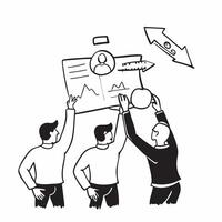 Business leaders reviewing joint venture goals concept as Business leaders reviewing and aligning the goals of a joint venture symbolizing high performance strategic planning and m v1 vector