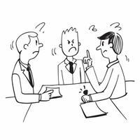 Business meeting gone wrong concept as A tense business meeting where colleagues are arguing representing a bad day filled with miscommunication and conflict in the workplace in P v1 vector