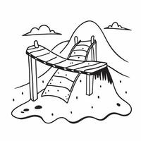 Bridge on a mountain trail concept as High resolution image of a wooden bridge on a mountain trail with a glossy backdrop symbolizing the adventure and challenges of backpacking in v1 vector