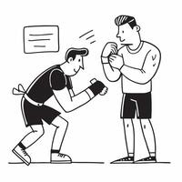 Boxer training with a coach concept as A boxer intensely training with a coach emphasizing preparation and hard work before the match in Photo Stock Concept v1 vector