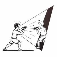 Boxers fighting under the spotlight concept as Boxers engaging in an intense fight under the bright spotlight highlighting drama competition and athleticism in Photo Stock Concept v1 vector