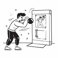 Boxer shadowboxing before the match concept as A boxer shadowboxing in the locker room before the match emphasizing preparation focus and technique in Photo Stock Concept v1 vector