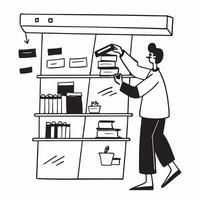 Bookstore owner arranging books on shelves concept as A bookstore owner arranging books on shelves highlighting organization inventory management and customer service in small busi v1 vector