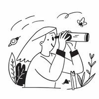 Birdwatching with binoculars concept as A man birdwatching with binoculars in a nature reserve capturing the patience and attention to detail involved in this serene hobby in Phot Clean Version 2 vector