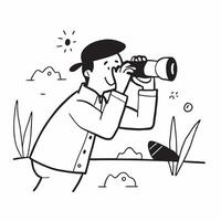 Birdwatching with binoculars concept as A man birdwatching with binoculars in a nature reserve capturing the patience and attention to detail involved in this serene hobby in Phot v1 vector