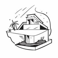 Beachfront villa concept as High resolution image of a luxurious beachfront villa with a glossy backdrop showcasing the ultimate in beach resort accommodations in Photo Stock Conc v1 vector