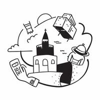 Backpacking through Europe concept as A backpacker traveling through European cities visiting historical sites and experiencing diverse cultures Ideal for content about solo trave v1 vector