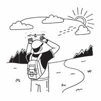 Backpacker with sunrise view concept as High resolution image of a backpacker enjoying a sunrise view from a trail with a glossy backdrop capturing the beauty and tranquility of th Clean Version 2 vector