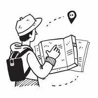 Backpacker with map concept as High resolution image of a backpacker studying a map on a trail with a glossy backdrop capturing the spirit of exploration and adventure in backpacki Clean Version 2 vector