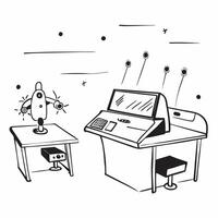 Automated standing desks concept as A futuristic office room featuring automated standing desks symbolizing the integration of technology and ergonomics in the workplace in Photo v1 vector