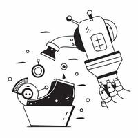 Automated home cleaning robots concept as A futuristic home featuring automated cleaning robots highlighting the integration of robotics and convenience for a spotless living space v1 vector