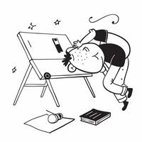 Animator napping on drawing board concept as An animator napping on their drawing board capturing the long hours and creative effort involved in producing animated content in Phot v1 vector