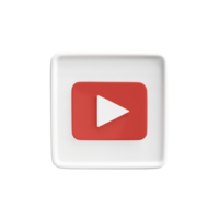 Square red-and-white 3D YouTube icon. Play button for YouTube. Logo for social network png