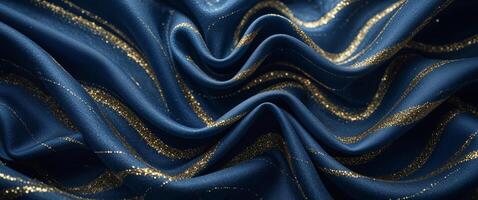 A close up of a blue and gold fabric photo