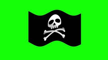 Animation of A black pirate flag featuring a white skull and crossbones waves ominously, symbolizing danger, rebellion, and adventure on the high seas. video