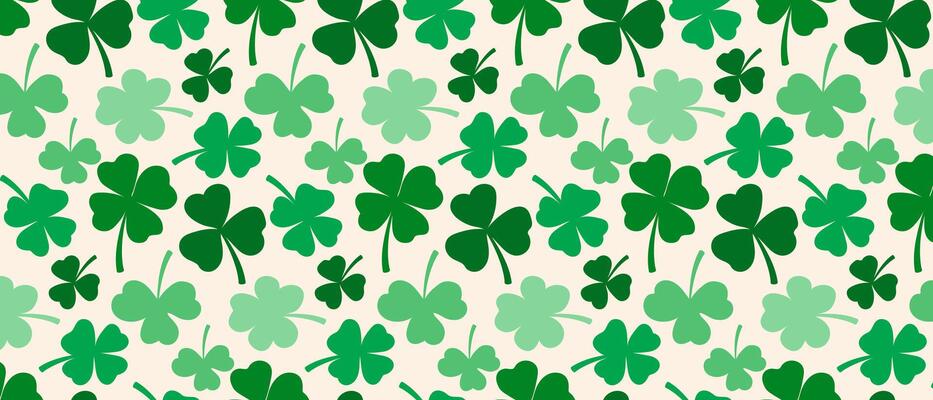 Seamless pattern of green clover leaves for St. Patrick's Day.