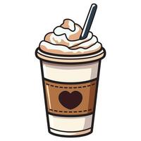 A drawing of a delicious milkshake served in a plastic cup with a cute heart drawing on it. vector