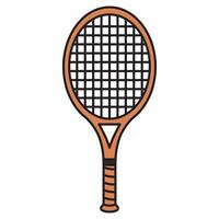 A drawing of a badminton racket, featuring a lightweight frame with a long handle and a tightly strung oval head. vector