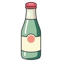 A drawing of a small glass bottle, featuring a sleek and simple design. vector