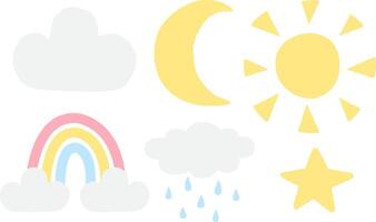 Set bundle of hand drawn doodle sketch weather symbols isolated on white background vector