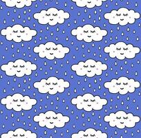 Seamless pattern of white hand drawn raining clouds vector