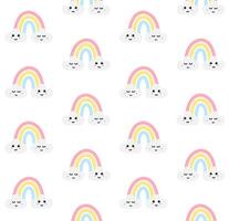 Seamless pattern of hand drawn doodle sketch rainbow with kawaii face isolated on white background vector