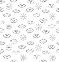 Seamless pattern of hand drawn doodle sketch clouds and sun with face isolated on white background vector