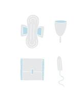 Set bundle of hand drawn doodle sketch menstrual pad tampon and cup isolated on white background vector
